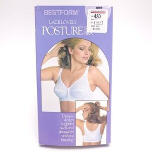 Bestform Lace Lovely Posture Support Bra White Front Close 42D‎ Vintage P6300